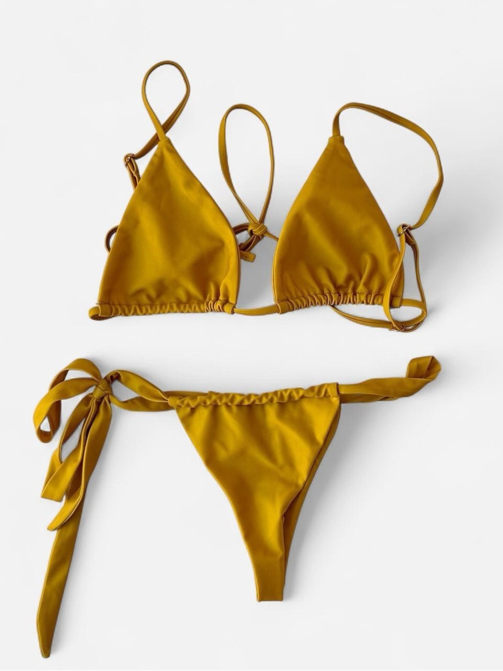 High Noon Mustard Yellow Triangle Tie Bikini Set